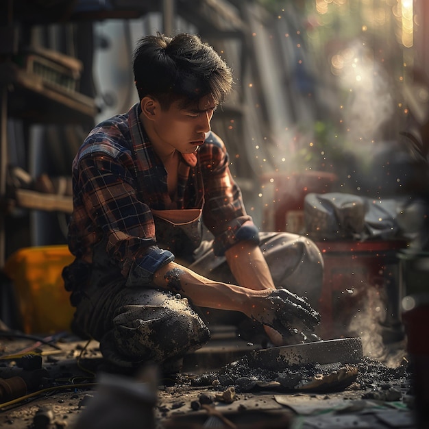 3d rendered photos of hardworking man doing his work