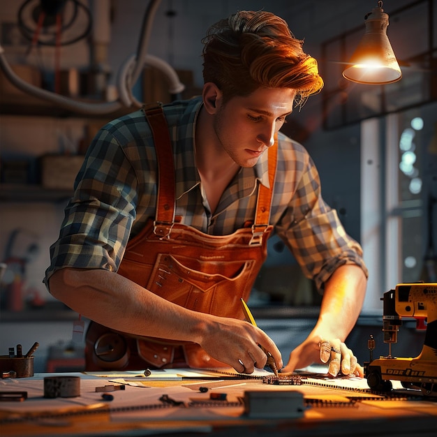 3d rendered photos of hardworking man doing his work