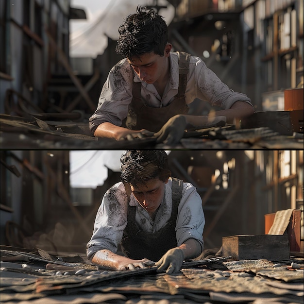 3d rendered photos of hardworking man doing his work