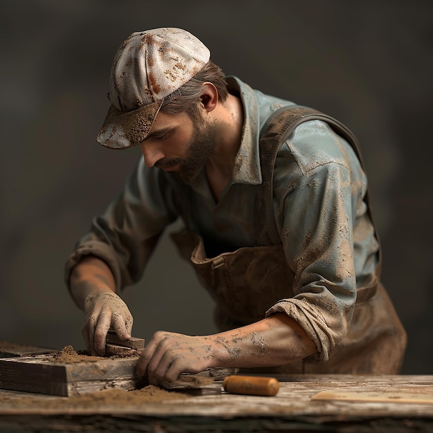 3d rendered photos of hardworking man doing his work