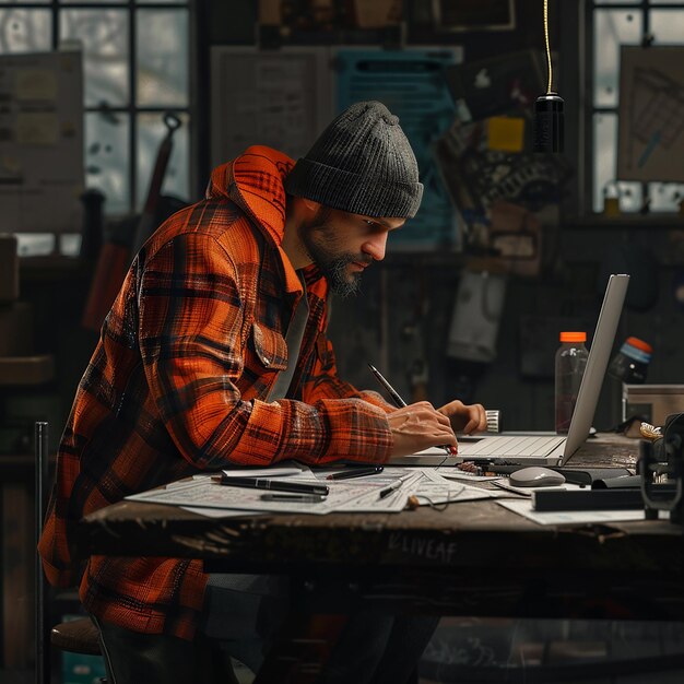 3d rendered photos of hardworking man doing his work