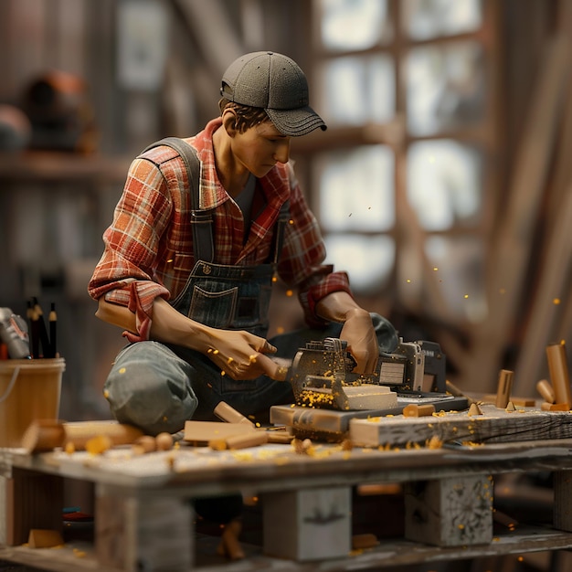 3d rendered photos of hardworking man doing his work