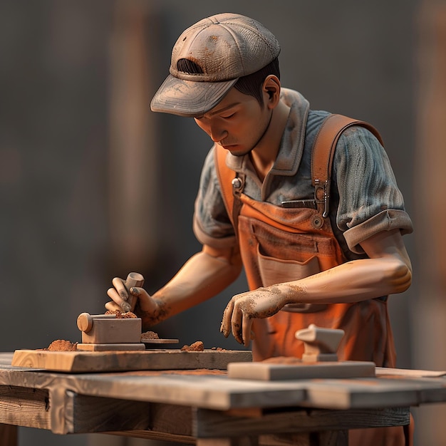 3d rendered photos of hardworking man doing his work