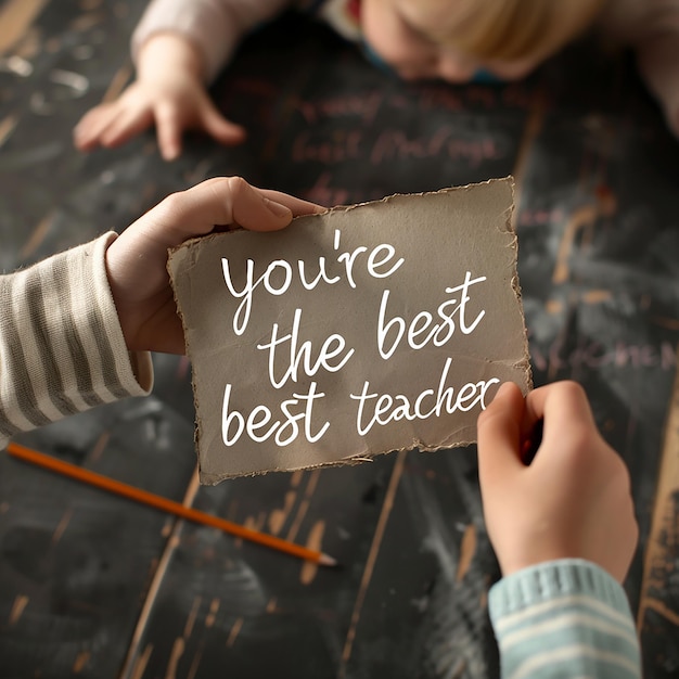 3d rendered photos of kids hand writing YOU ARE THE BEST TEACHER teachers values and importance