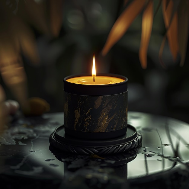 3d rendered photos of a a mate candle in the center of the frame in the style of moonlit seascape