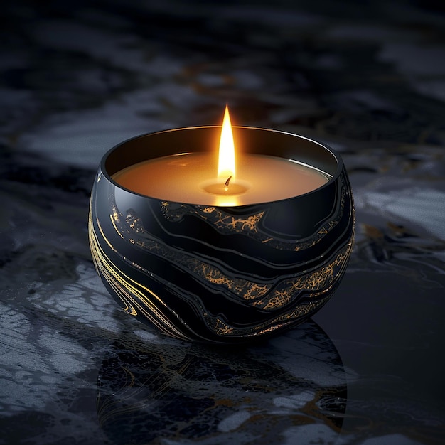 3d rendered photos of a a mate candle in the center of the frame in the style of moonlit seascape