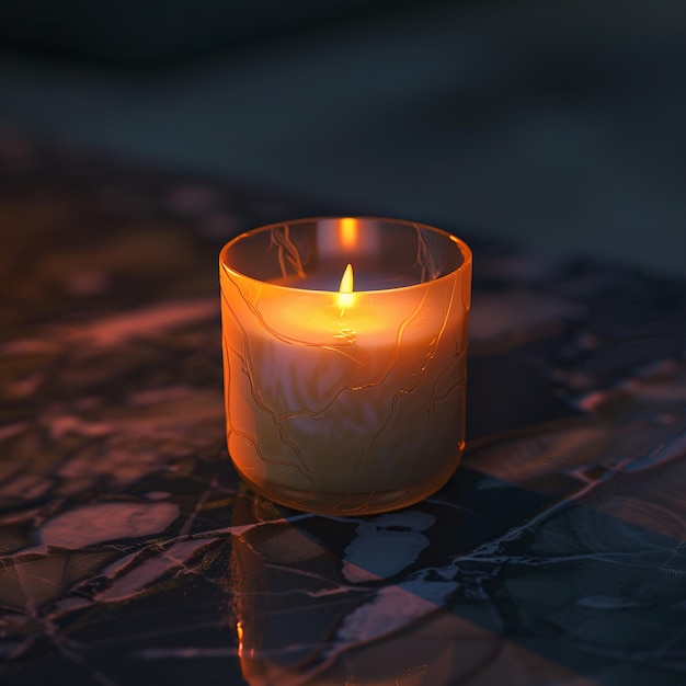 3d rendered photos of a a mate candle in the center of the frame in the style of moonlit seascape