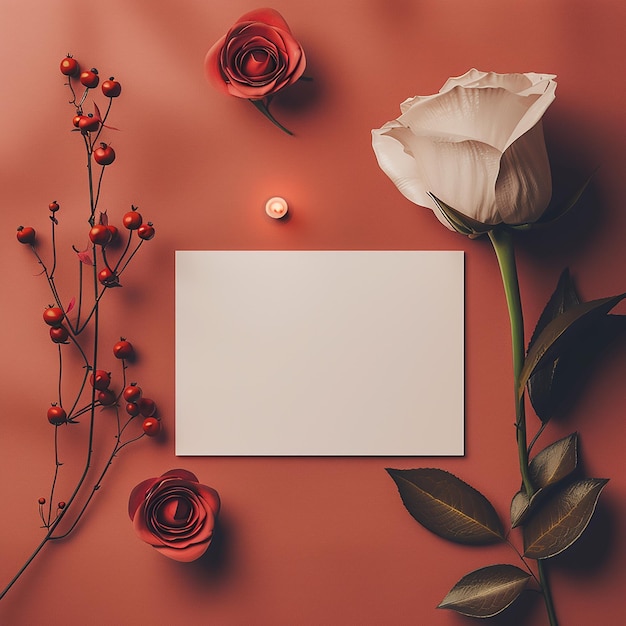 Photo 3d rendered photos of minimalistic flat lay romantic greeting card