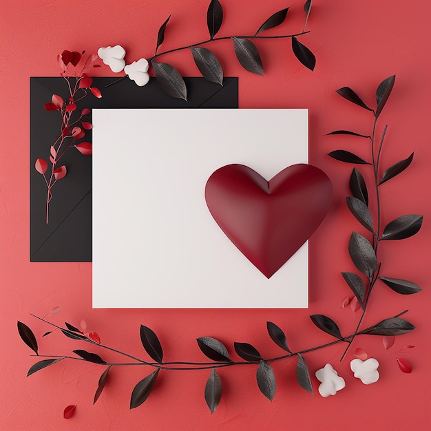 3d rendered photos of minimalistic flat lay romantic greeting card