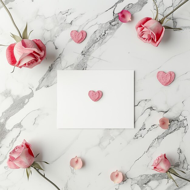 Photo 3d rendered photos of minimalistic flat lay romantic greeting card