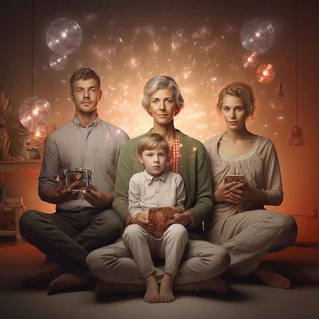 3d rendered photos of mother with family