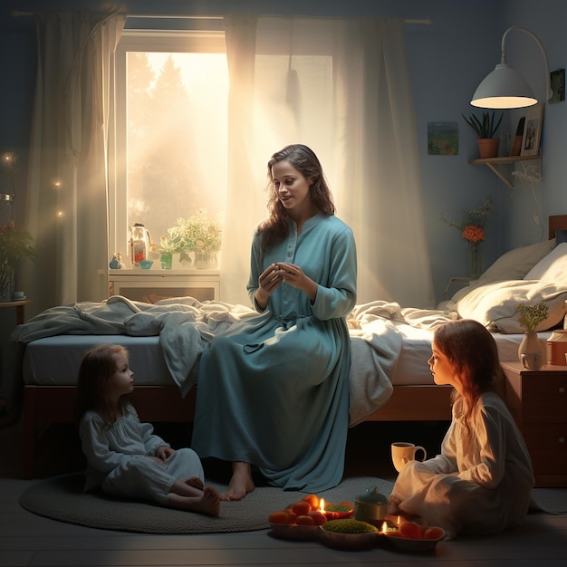 3d rendered photos of mother with family