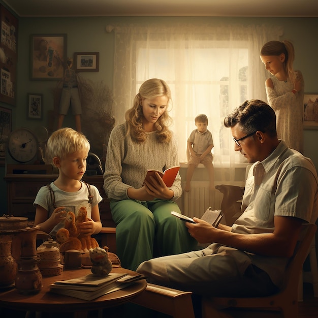 3d rendered photos of mother with family