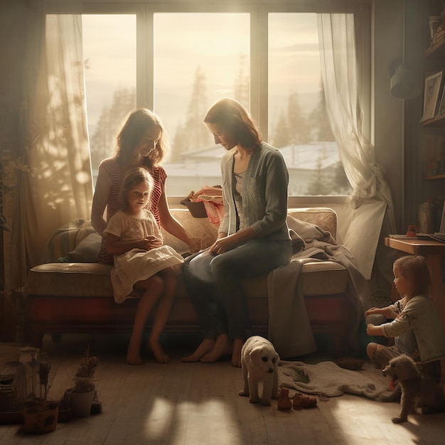 3d rendered photos of mother with family