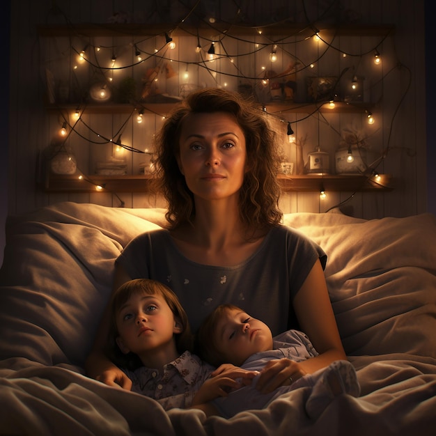 3d rendered photos of mother with family