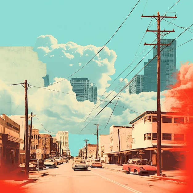 3d rendered photos of retro cityscape neo pop collages kodak portra photo taken with provia