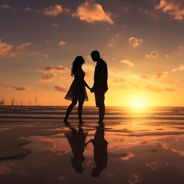 3d rendered photos of silhouette of couple at beach