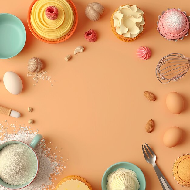 3d rendered photos of simple layout layer of baking with baking ingredients empty space for text