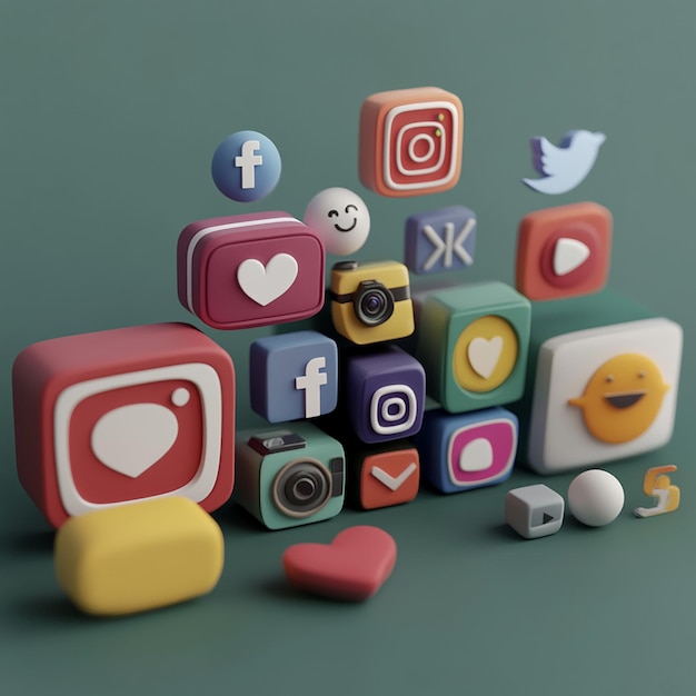 3d rendered photos of social media icons