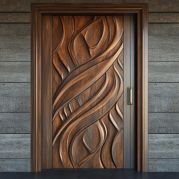 Photo 3d rendered photos of stylish wood door design