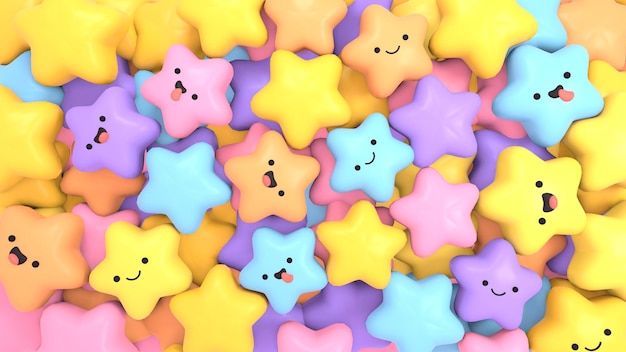 3d rendered a pile of kawaii stars view from above