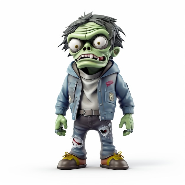 3d Rendered Plastic Cartoon Zombie In Jacket On White Background