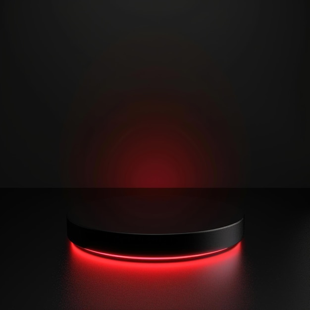 3D rendered podium with red light in a dark room background black color theme