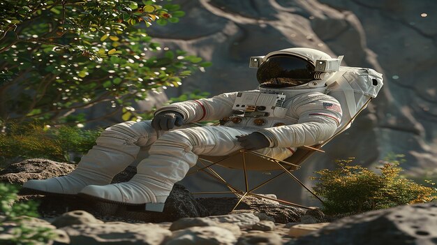 Photo 3d rendered portrait of astronaut in space suit relaxing doing common activity outdoors