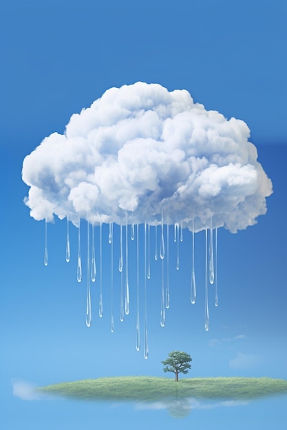 3D rendered rain cloud with a few raindrops falling