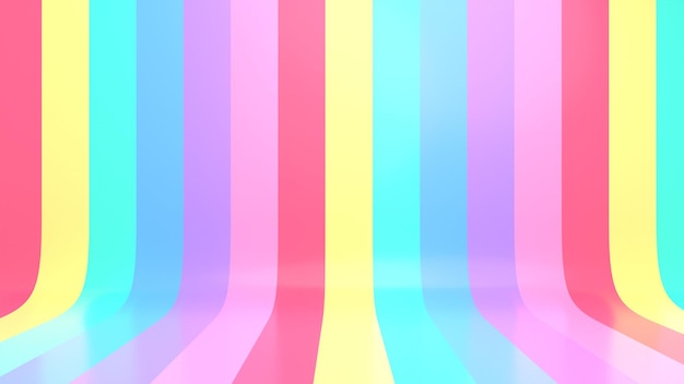 3d rendered rainbow stripes wall and floor background