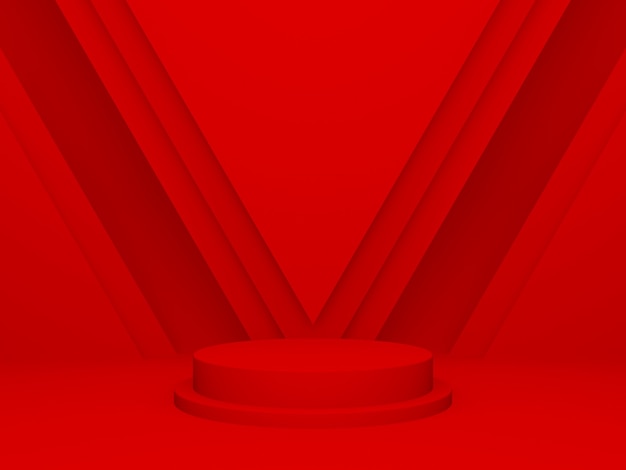 3D rendered red geometric product podium.