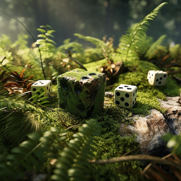 3d rendered shiny dice in nature