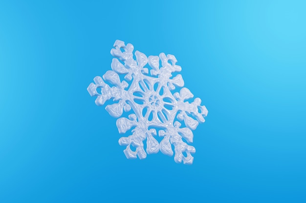 3d rendered snowflake flies on a blue background