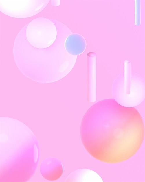 3d rendered soft pastel gradient spheres on a pink background.