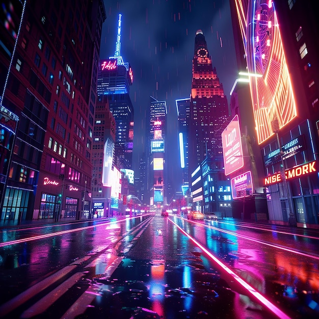 Photo 3d rendered speed neon lights in the city