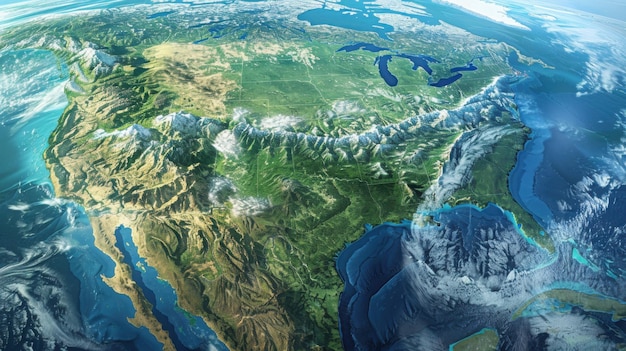 3D Rendered Topographic Map of North America