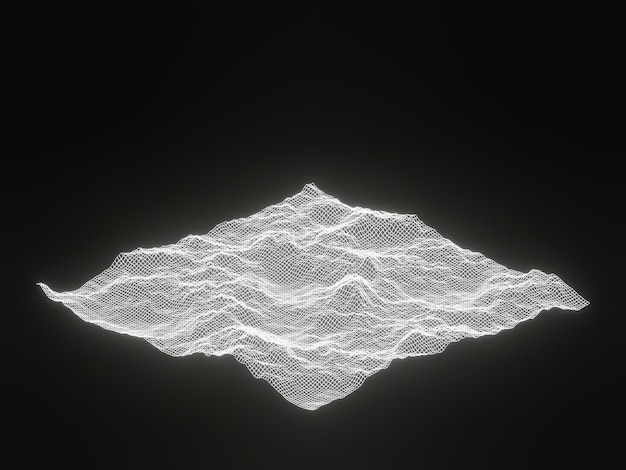 3D rendered topographic mountain grid wireframe. Holographic terrain.