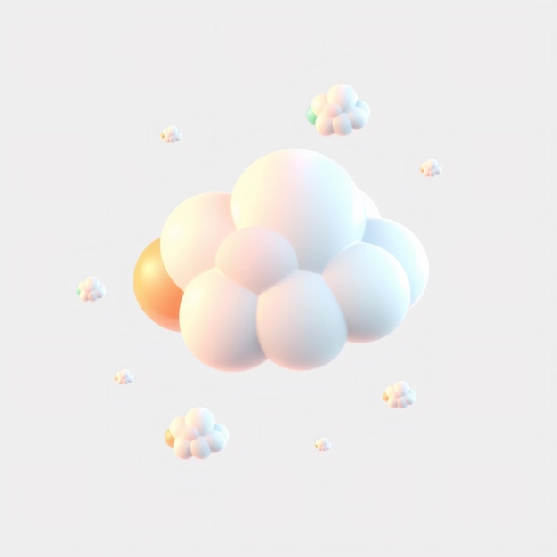 3D rendered white clouds with pastel highlights on a white background