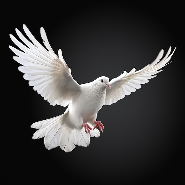 3D rendered white pigeon on black background