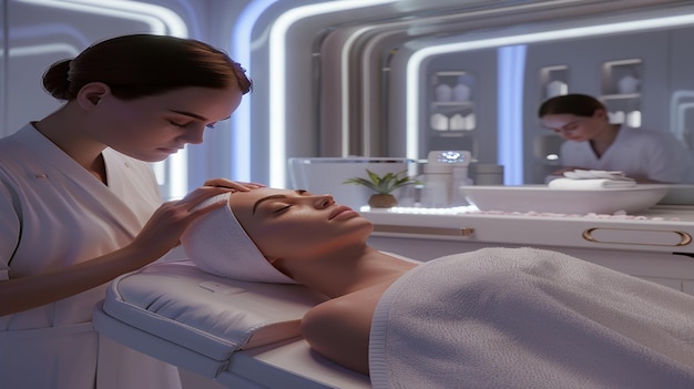 Photo 3d rendered a woman getting services in spa and beauty salon