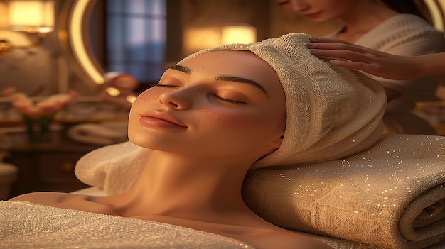 3D rendered a Woman getting services in spa and beauty salon