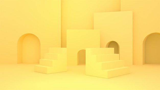 3d rendered yellow stairs and corridors