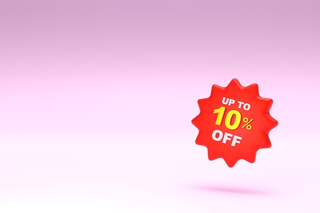 3D Rendering 10 percent discount icon and free space for texting on pastel pink background Special Offer 10 Discount Tag Super sale offer and best seller