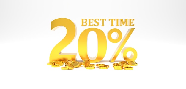 3D Rendering 20 percent off with gold coin and white background Special Offer 20 Discount Tag Super sale offer and best seller