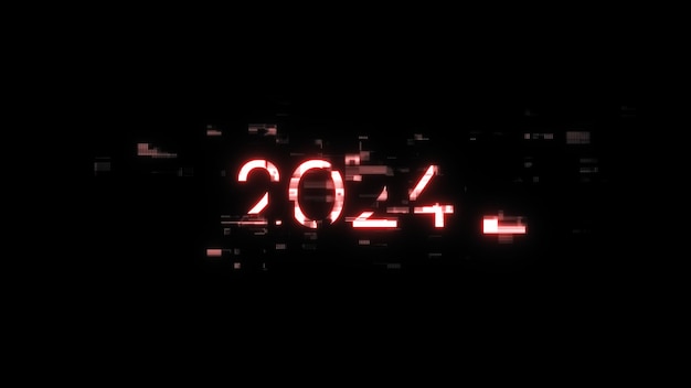 3D rendering 2024 text with screen effects of technological glitches