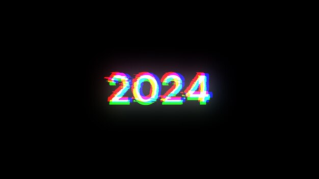 3D rendering 2024 text with screen effects of technological glitches