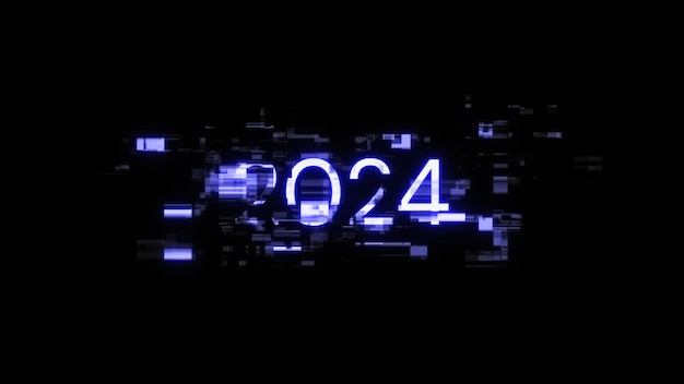 3D rendering 2024 text with screen effects of technological glitches