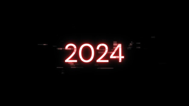 3D rendering 2024 text with screen effects of technological glitches