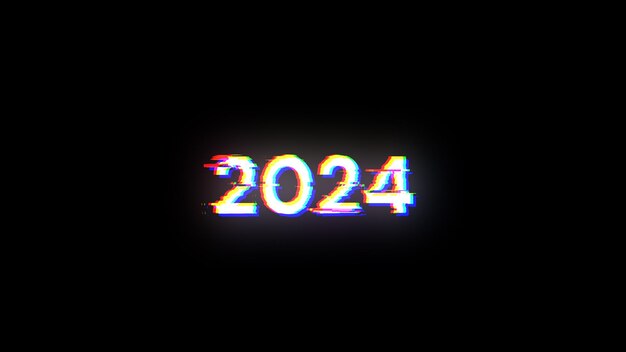 3D rendering 2024 text with screen effects of technological glitches