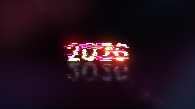 Photo 3d rendering 2026 text with screen effects of technological glitches